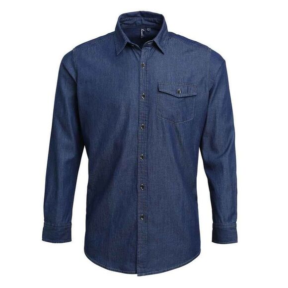 Premier Mens Denim Contrast Stitching Shirt / Indigo Denim - Picture 1 of 3